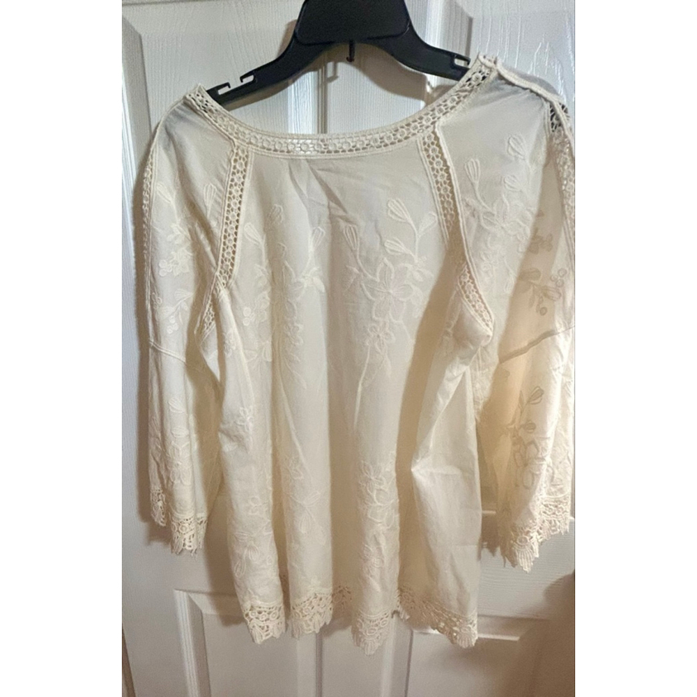 Soft Surroundings Cream Embroidered Eyelet Cotton Blouse - Picture 3 of 7